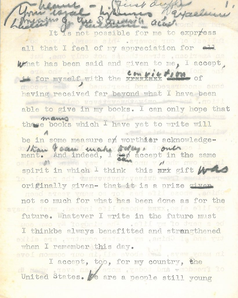 Pearl S. Buck's annotated Nobel Prize speech