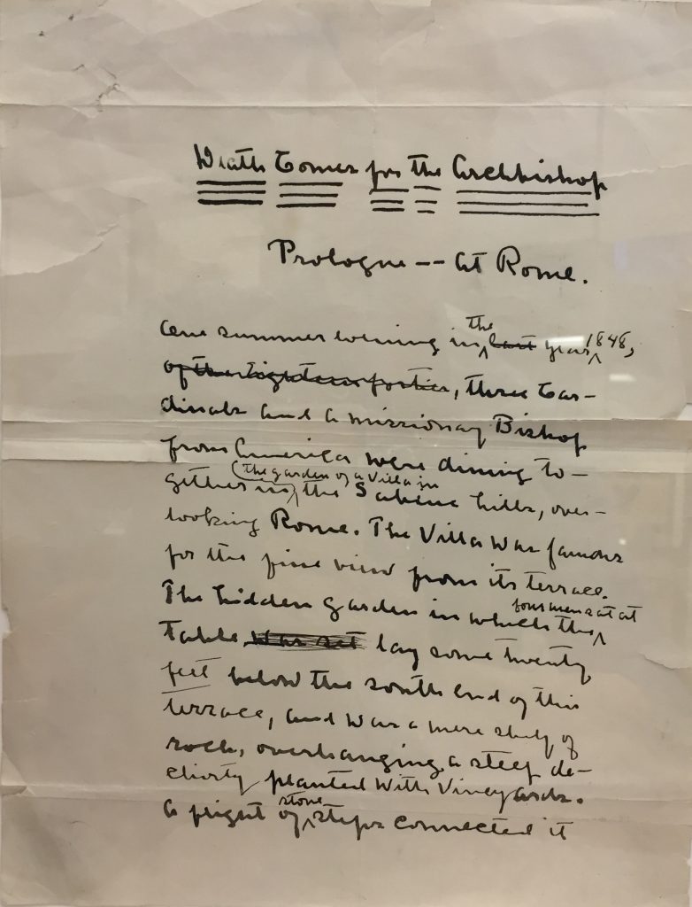 Opening manuscript leaf of Willa Cather's DEATH COMES FOR THE ARCHBISHOP