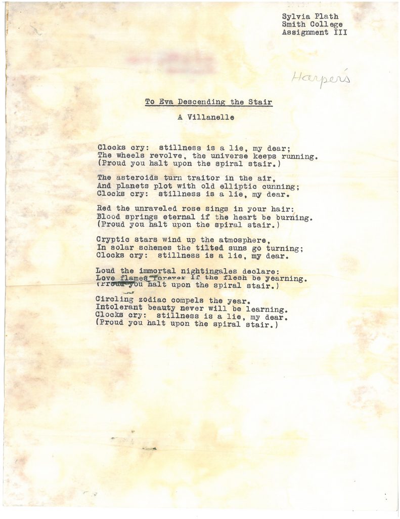 Sylvia Plath typescript poem composed at Smith College
